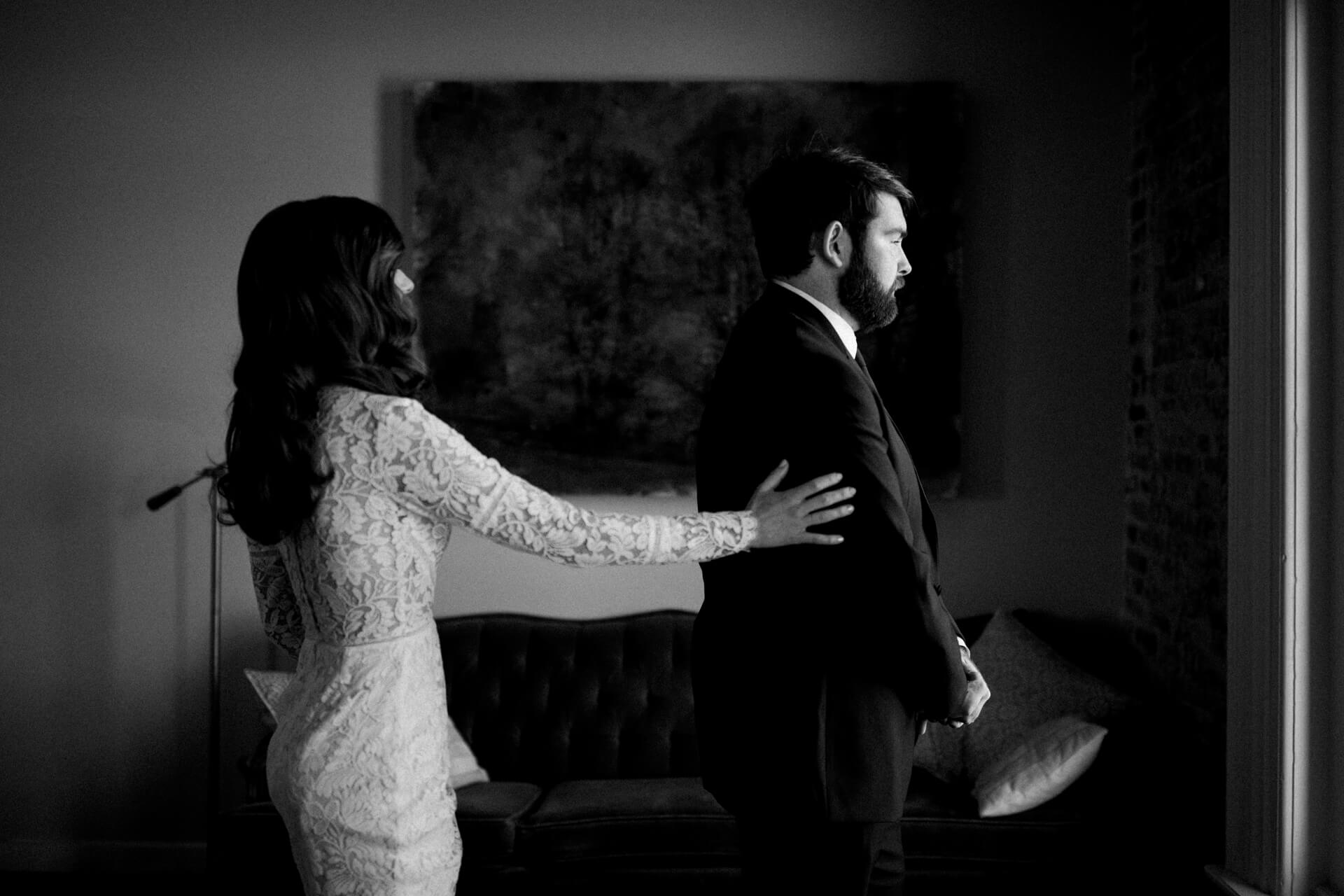 Downtown Des Moines Weddings First Look Wedding Photographers | Cluney Photography